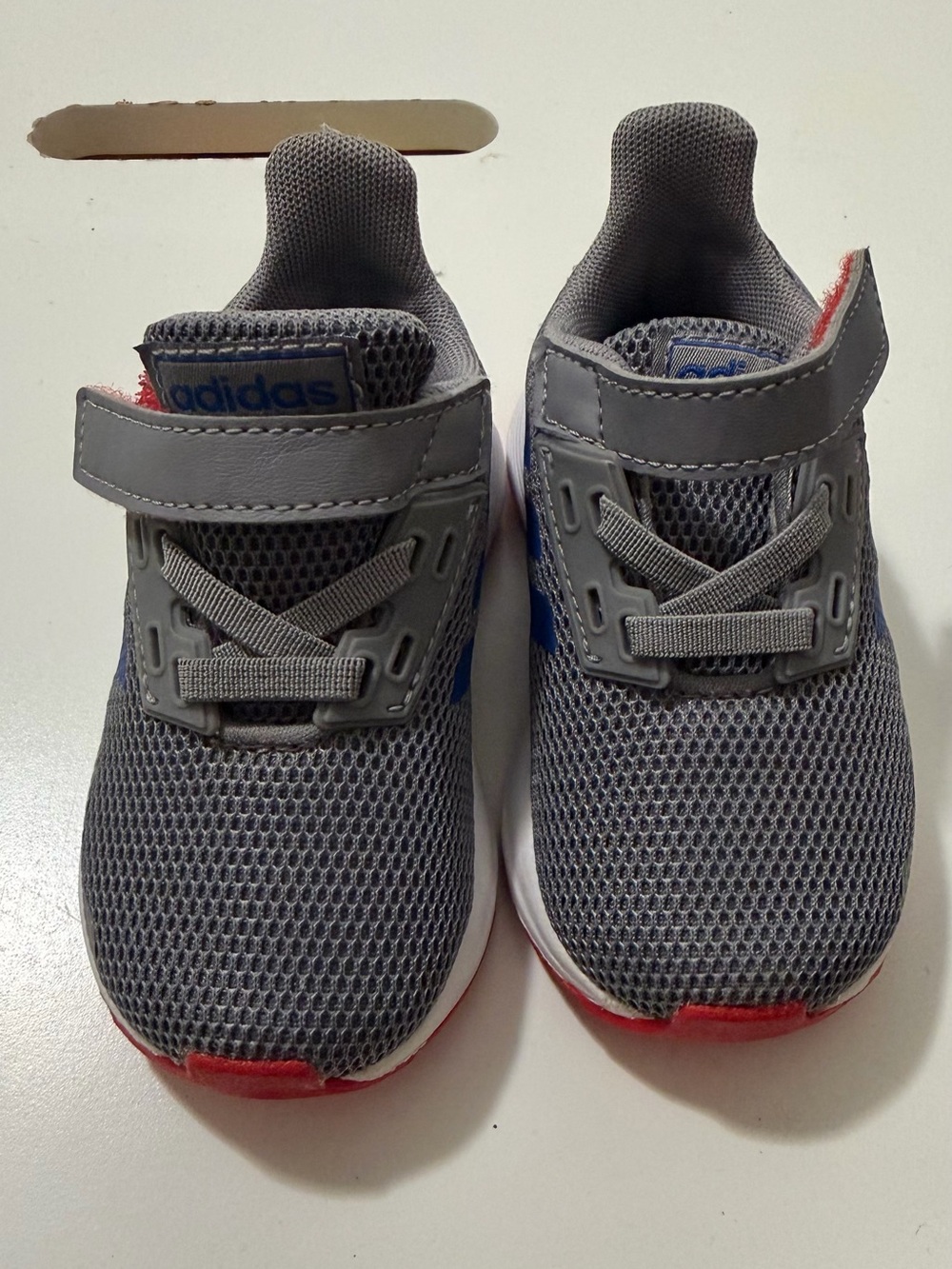 adidas Kids Gray Mesh Sneakers with Blue and Red Accents